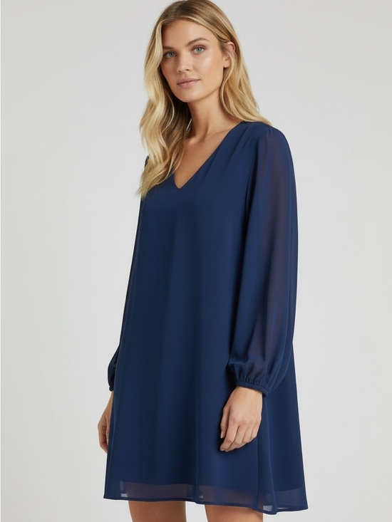 Dresses & Skirts - I.N.C | International Concepts Blue Shift Dress XL Long Sleeve V Neck Bow Back